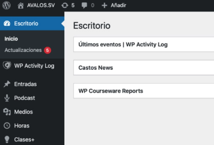 Enlace en la barra admin